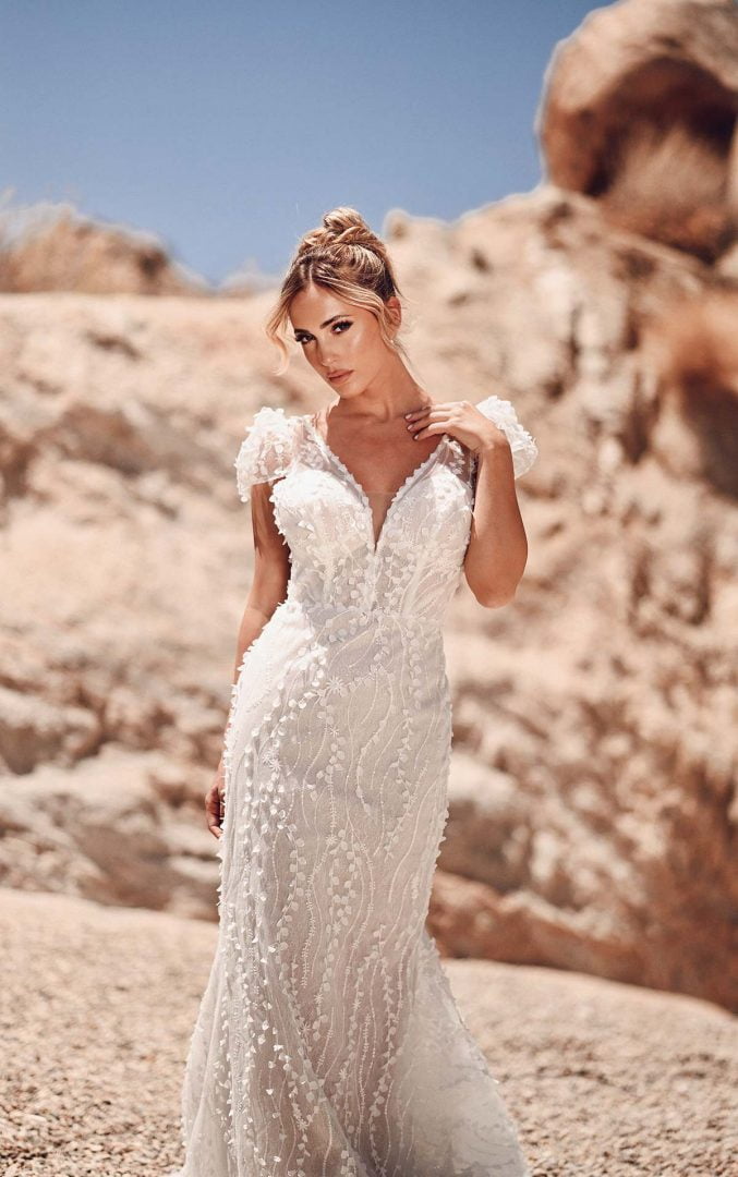 1526 martina liana fitted lace gown with gloves