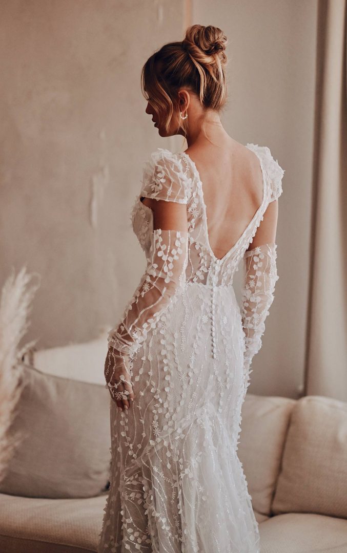 1526 martina liana fitted lace gown with gloves